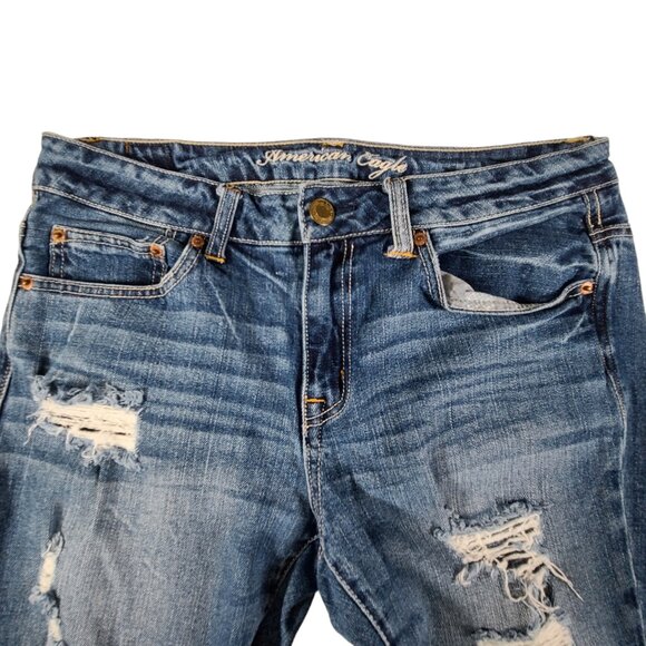 American Eagle Jeans Women 6 32x26 Stretch Slouchy Medium Wash Mid Rise Blue 90s - Picture 5 of 14